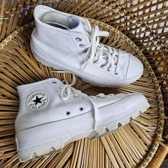 Converse All Star Platform High Top Lugged Leather Sneakers W‎ 9.5 White Chunky - Picture 1 of 9